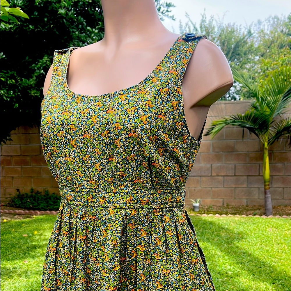 VINTAGE w pockets, Long , Floral Sleeveless  Women DRESS Dress